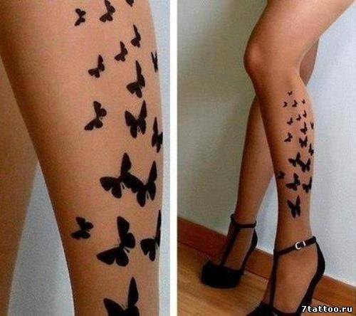 идея тату: Стайка бабочек на ногах