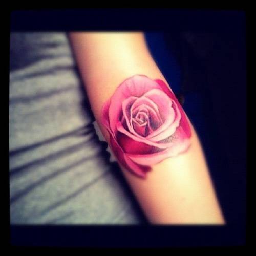 Розовая роза на руке